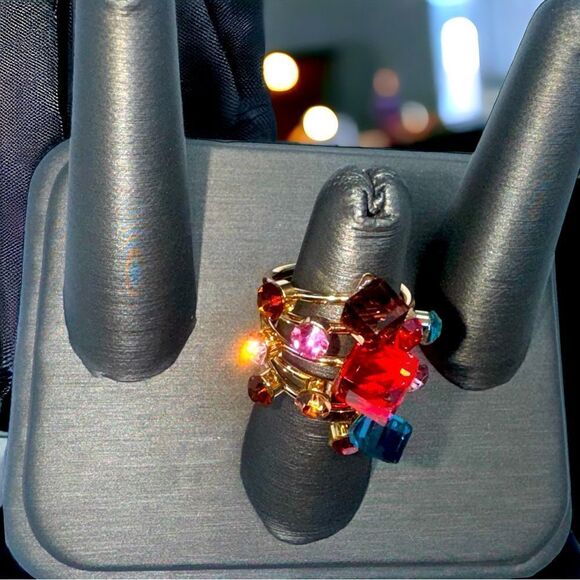 Fancy Cocktail Ring l Multi-Faceted  Gold Band l Size 6 l New - Picture 11 of 14